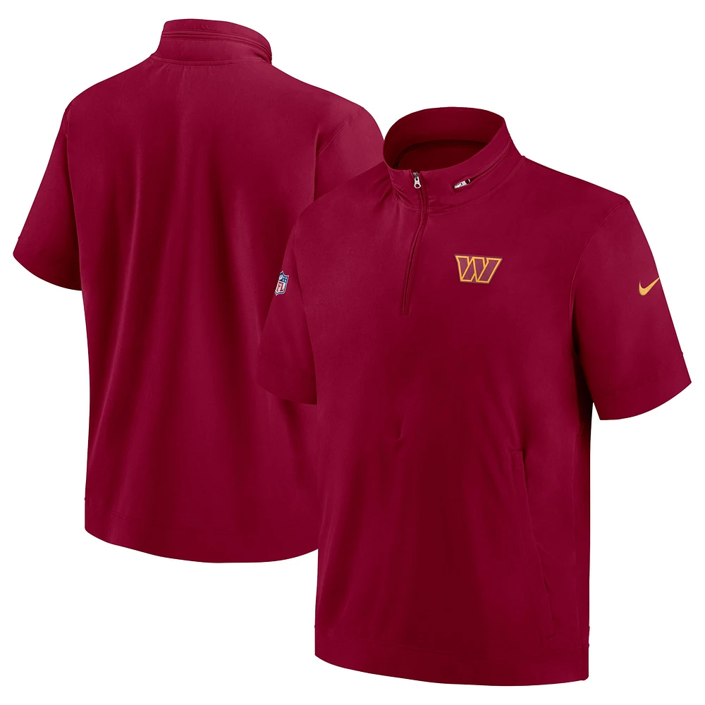 Men's Nike  Burgundy Washington Commanders Sideline Coach Short Sleeve Hoodie Quarter-Zip Jacket