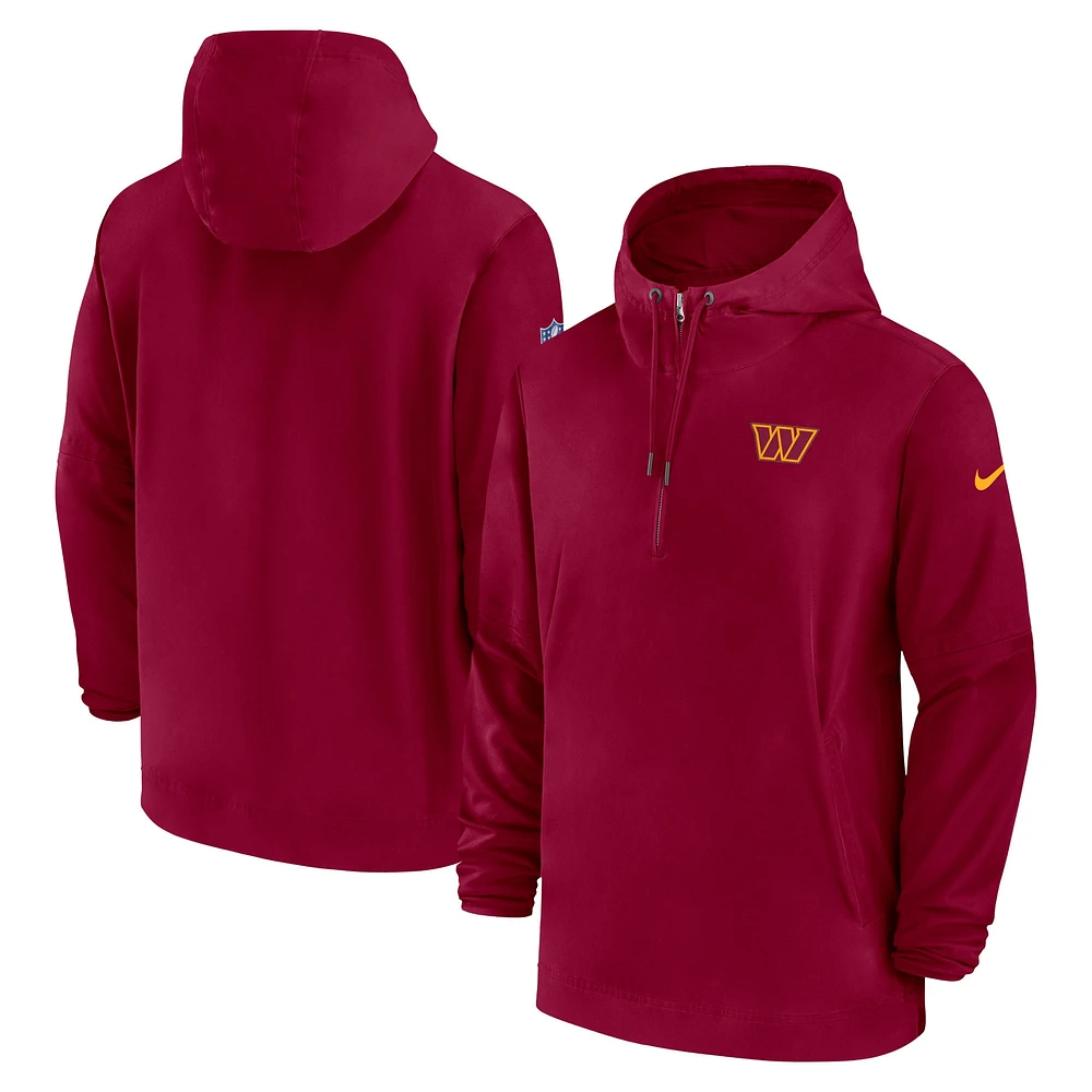 Sweat à capuche demi-zip Nike Bordeaux Washington Commanders Sideline pour homme