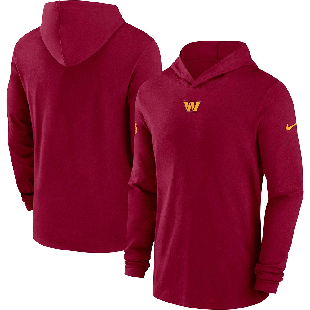 T-shirt à capuche manches longues Nike Bordeaux Washington Commanders Sideline Performance pour homme