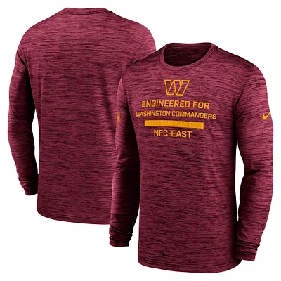T-shirt Nike bordeaux à manches longues pour homme Washington Commanders Sideline Velocity Performance