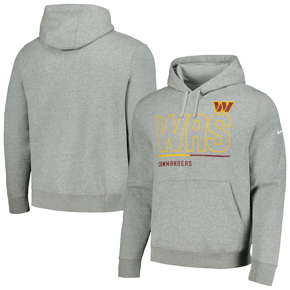 Men's Nike Heather Gray Washington Commanders City Code Club Fleece Pullover Hoodie