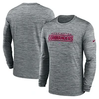 T-shirt à manches longues Nike Heather Grey Washington Commanders Sideline Team Velocity Performance pour homme