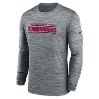 T-shirt à manches longues Nike Heather Grey Washington Commanders Sideline Team Velocity Performance pour homme