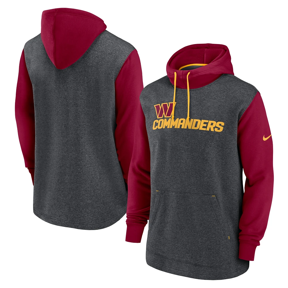 Men's Nike Heathered Charcoal/Burgundy Washington Commanders Surrey Legacy Pullover Hoodie