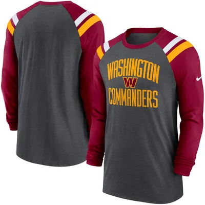 T-shirt à manches longues raglan athlétique trois mélanges anthracite chiné/bourgogne Washington Commanders pour homme Nike