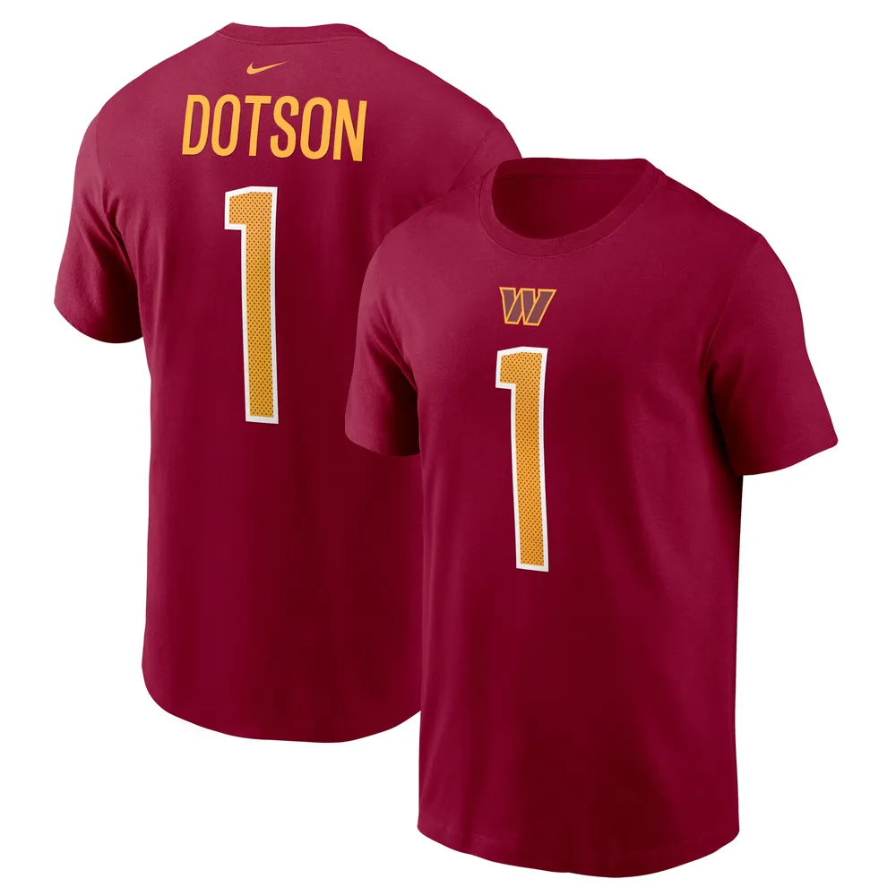 Men's Nike Jahan Dotson Burgundy Washington Commanders Player Name & Number T-Shirt