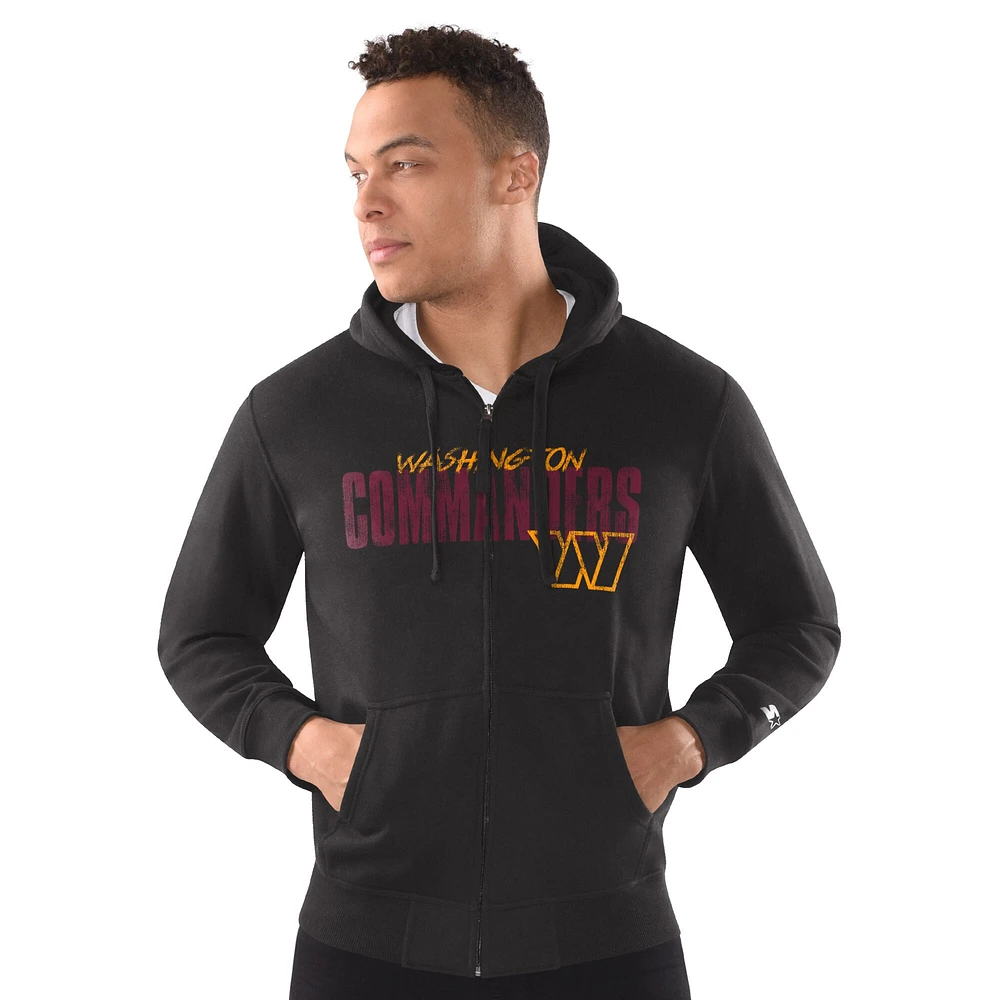 Sweat à capuche zippé classique vieilli pour homme Starter Black Washington Commanders