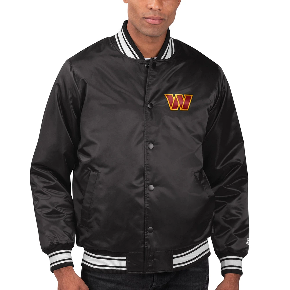 Men's Starter Black Washington Commanders Locker Room Satin Varsity Full-Snap Jacket