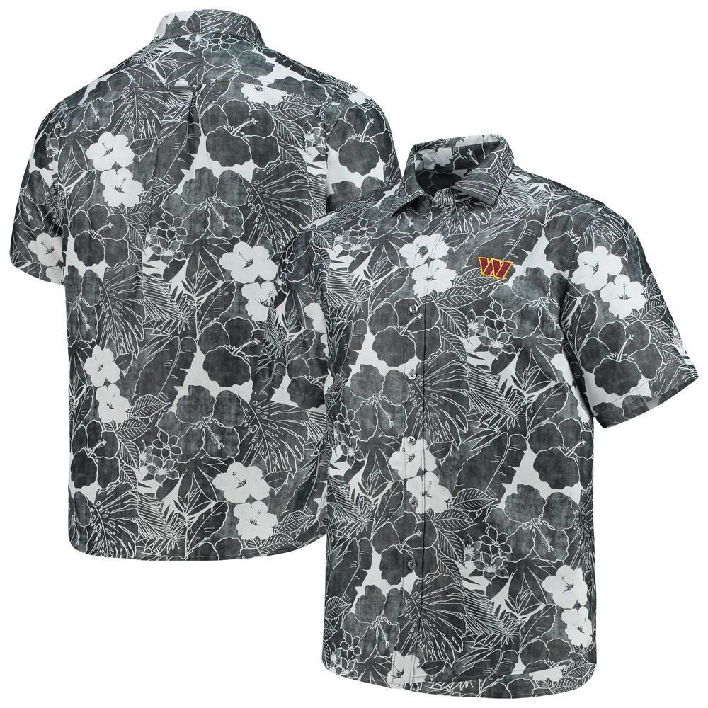 Men's Tommy Bahama Black Washington Commanders Coconut Point Playa Floral IslandZone Button-Up Shirt