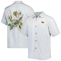 Men's Tommy Bahama Gray Washington Commanders Coconut Point Frondly Fan Camp IslandZone Button-Up Shirt