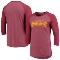 Men's Washington Commanders Majestic Threads Burgundy Wordmark 3/4-Sleeve Raglan Tri-Blend T-Shirt