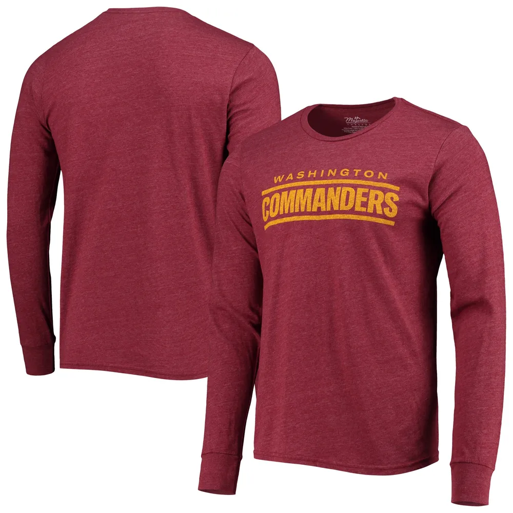 Washington Commanders Majestic Threads Wordmark Tri-Blend Long Sleeve  T-Shirt - Burgundy