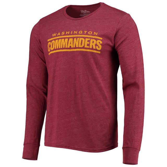 Washington Commanders Majestic Threads - T-shirt bordeaux à manches longues en trois mélanges avec mot-symbole pour homme