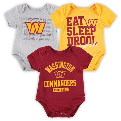 Washington Commanders Newborn & Infant Three-Piece Eat, Sleep, Drool Bodysuit Set - Burgundy/Gold/Heather Gray