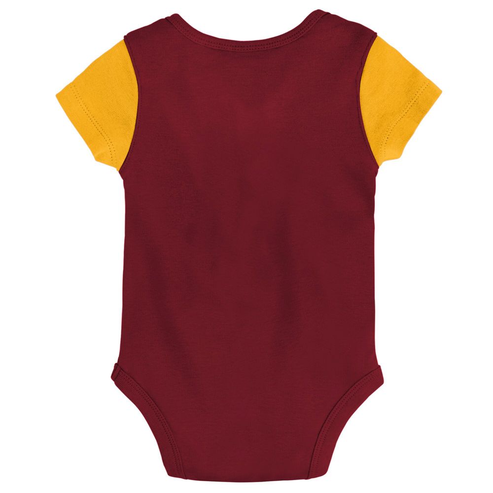 Newborn & Infant Burgundy/Gold Washington Commanders Little Champ Three-Piece Bodysuit Bib Booties Set