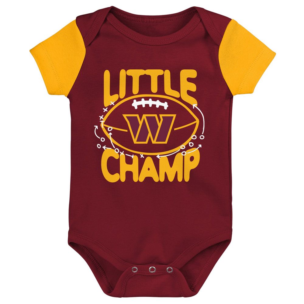 Newborn & Infant Burgundy/Gold Washington Commanders Little Champ Three-Piece Bodysuit Bib Booties Set