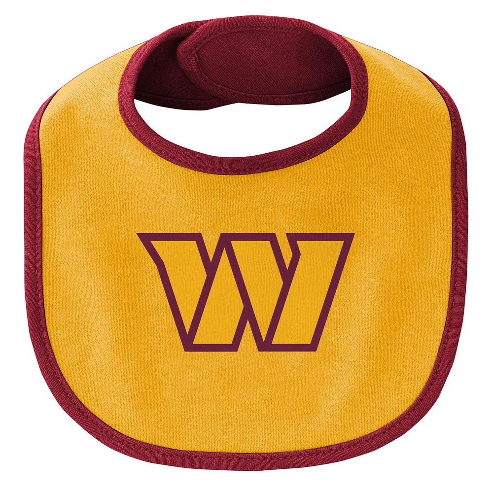 Newborn & Infant Burgundy/Gold Washington Commanders Little Champ Three-Piece Bodysuit Bib Booties Set