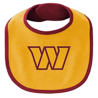 Newborn & Infant Burgundy/Gold Washington Commanders Little Champ Three-Piece Bodysuit Bib Booties Set