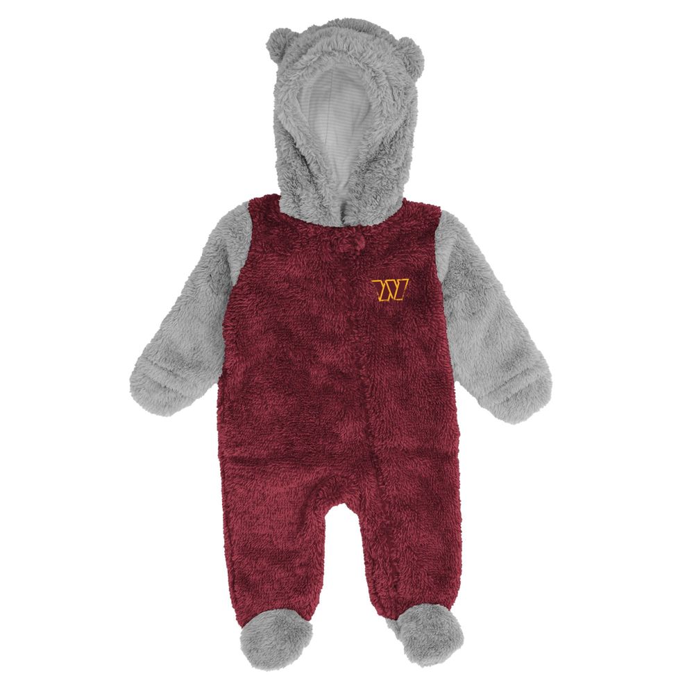 Newborn & Infant Burgundy/Gray Washington Commanders Game Nap Teddy Fleece Bunting Full-Zip Sleeper