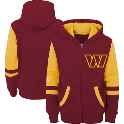 Sweat à capuche fermeture éclair et blocs de couleur bordeaux Washington Commanders Stadium préscolaire