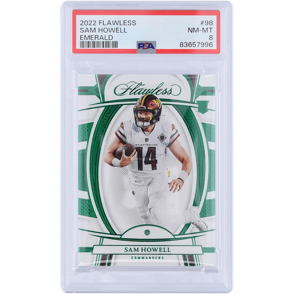 Carte de recrue authentifiée Sam Howell Washington Commanders 2022 Panini Flawless Emerald #98 #3/5 PSA 8