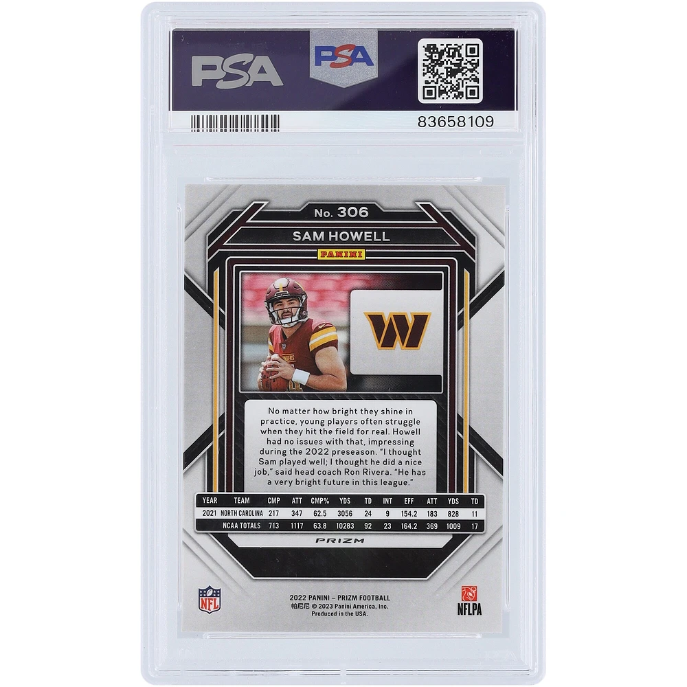 Carte de recrue authentifiée Sam Howell Washington Commanders 2022 Panini Prizm Orange Ice Prizm #306 PSA 10