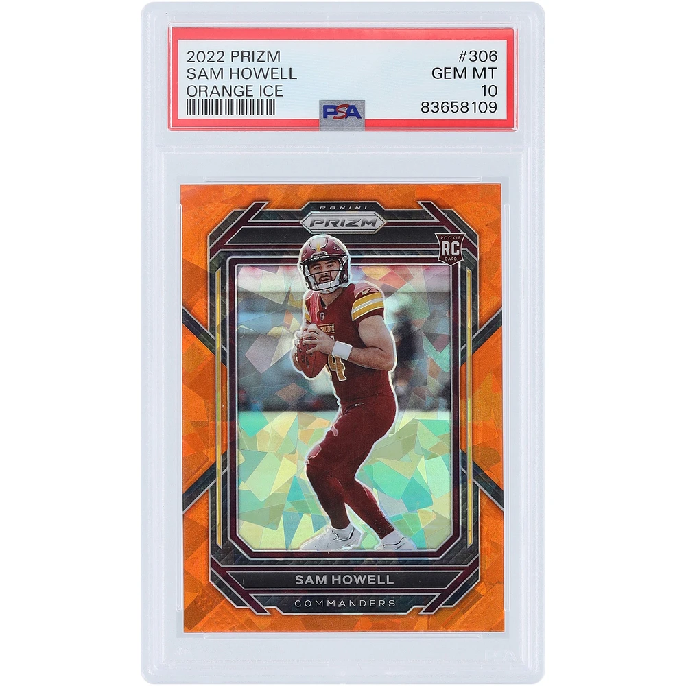 Carte de recrue authentifiée Sam Howell Washington Commanders 2022 Panini Prizm Orange Ice Prizm #306 PSA 10