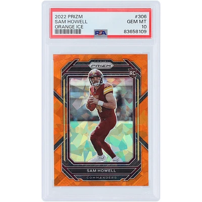Carte de recrue authentifiée Sam Howell Washington Commanders 2022 Panini Prizm Orange Ice Prizm #306 PSA 10
