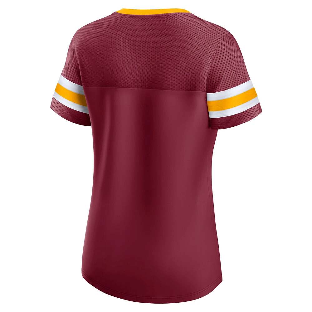 Women's Fanatics  Garnet Washington Commanders Lace-Up Bling T-Shirt