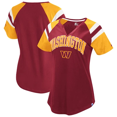 Women's Starter  Burgundy Washington Commanders Game On Notch Neck Raglan T-Shirt