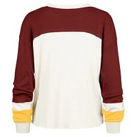 Women's '47 Cream Washington Commanders Double Header Curve Raglan Long Sleeve Crop Top