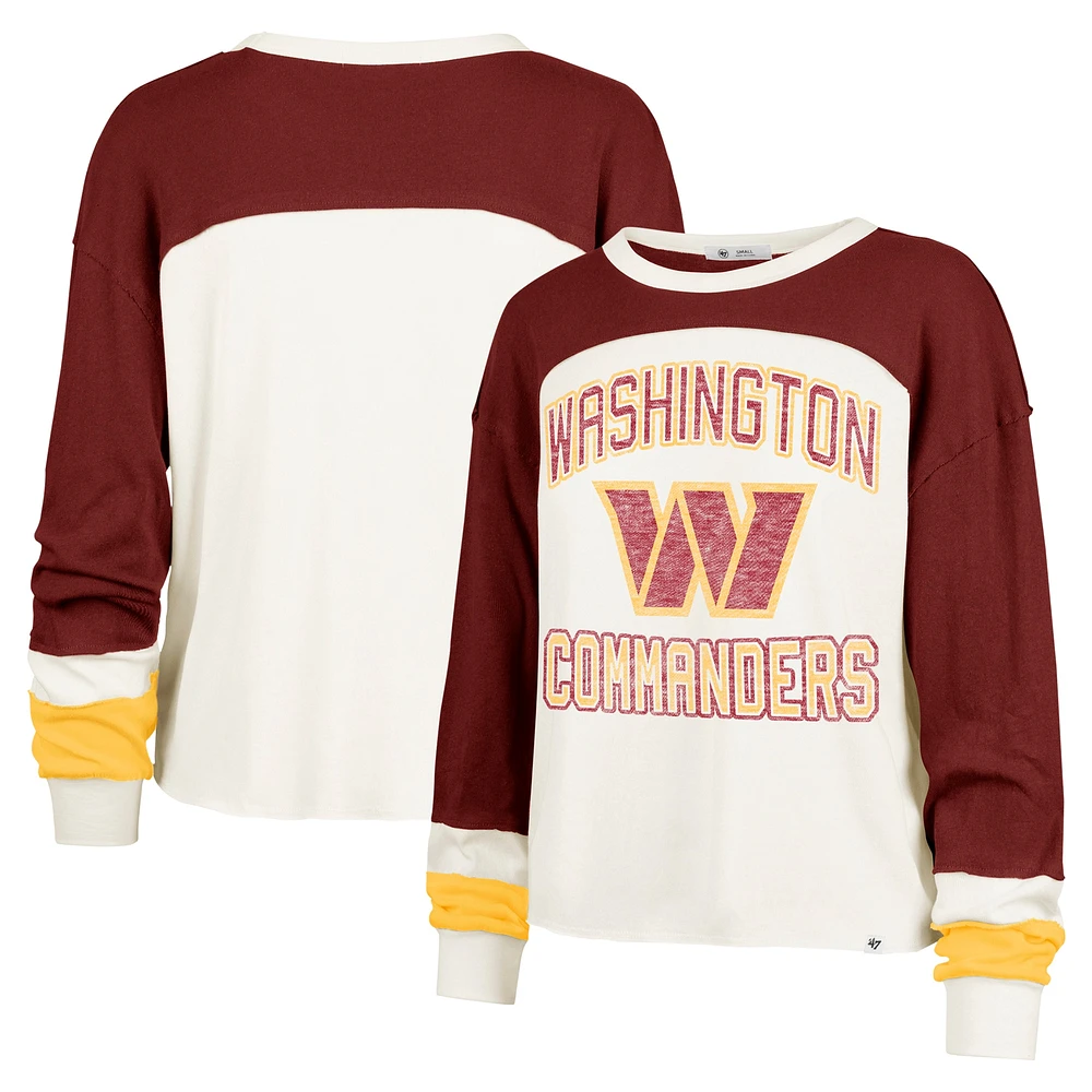 Women's '47 Cream Washington Commanders Double Header Curve Raglan Long Sleeve Crop Top