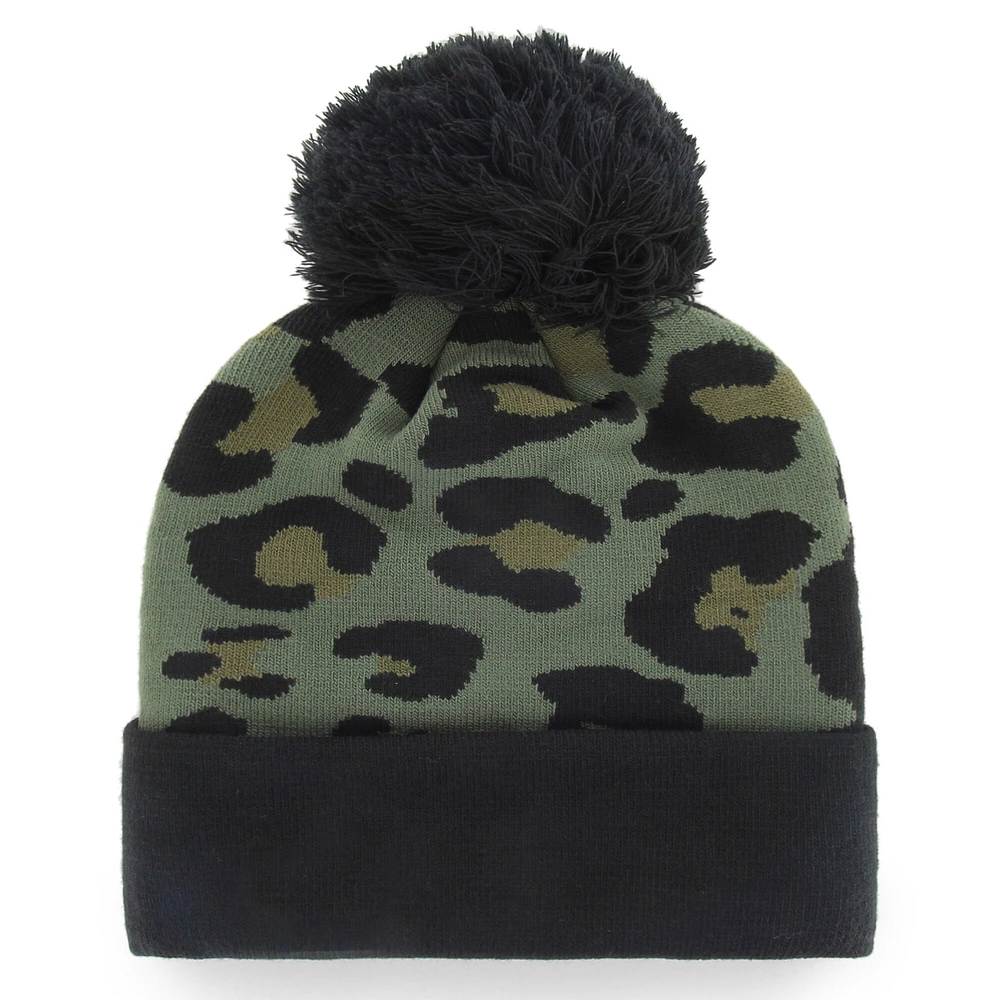 Bonnet en tricot à revers Bagheera '47 vert/noir pour femmes avec pompon