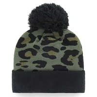 Bonnet en tricot à revers Bagheera '47 vert/noir pour femmes avec pompon