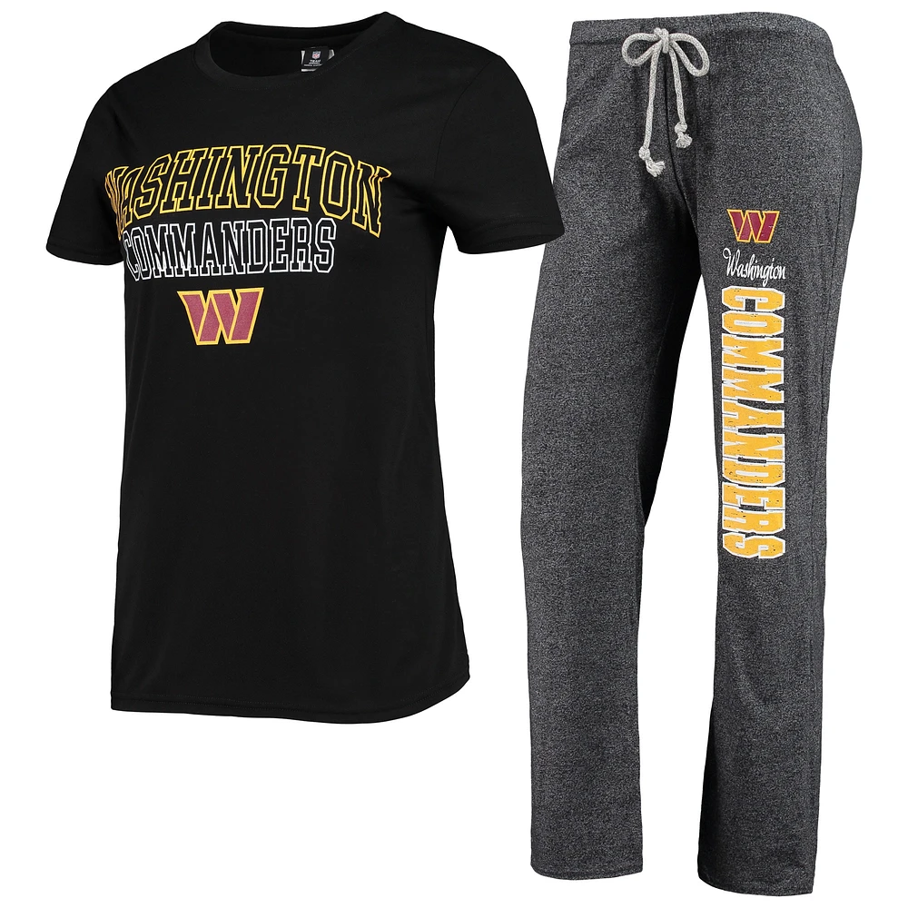 Women's Concepts Sport Black/Heathered Charcoal Washington Commanders Quest T-Shirt & Pants Sleep Set