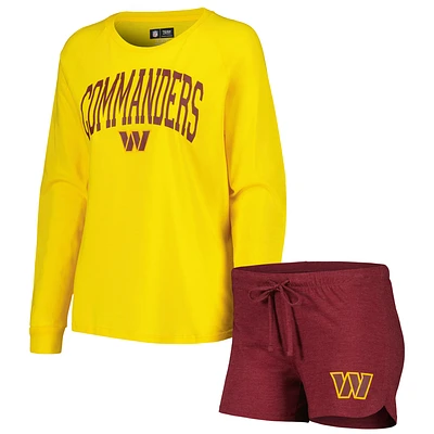 Concepts Sport pour femmes - Ensemble de salon t-shirt et short raglan à manches longues Washington Commanders bordeaux/or