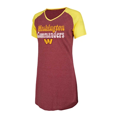 Chemise de nuit Concepts Sport bordeaux/or Washington Commanders Raglan à col en V pour femmes