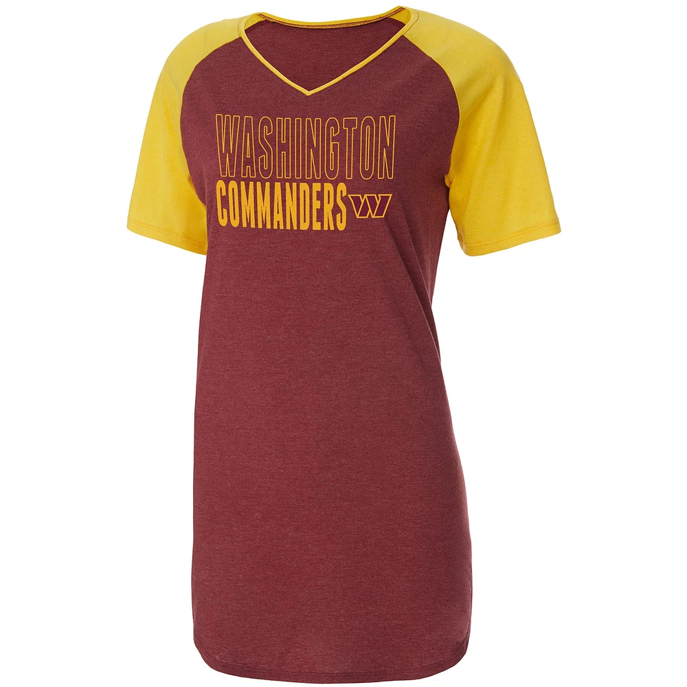 Chemise de nuit en tricot à col V raglan pour femme Concepts Sport Bourgogne/or chiné Washington Football Team Meter