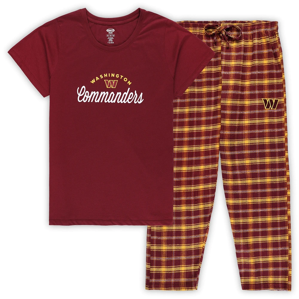 Women's Concepts Sport Burgundy Washington Commanders Plus Badge T-Shirt & Flannel Pants Sleep Set