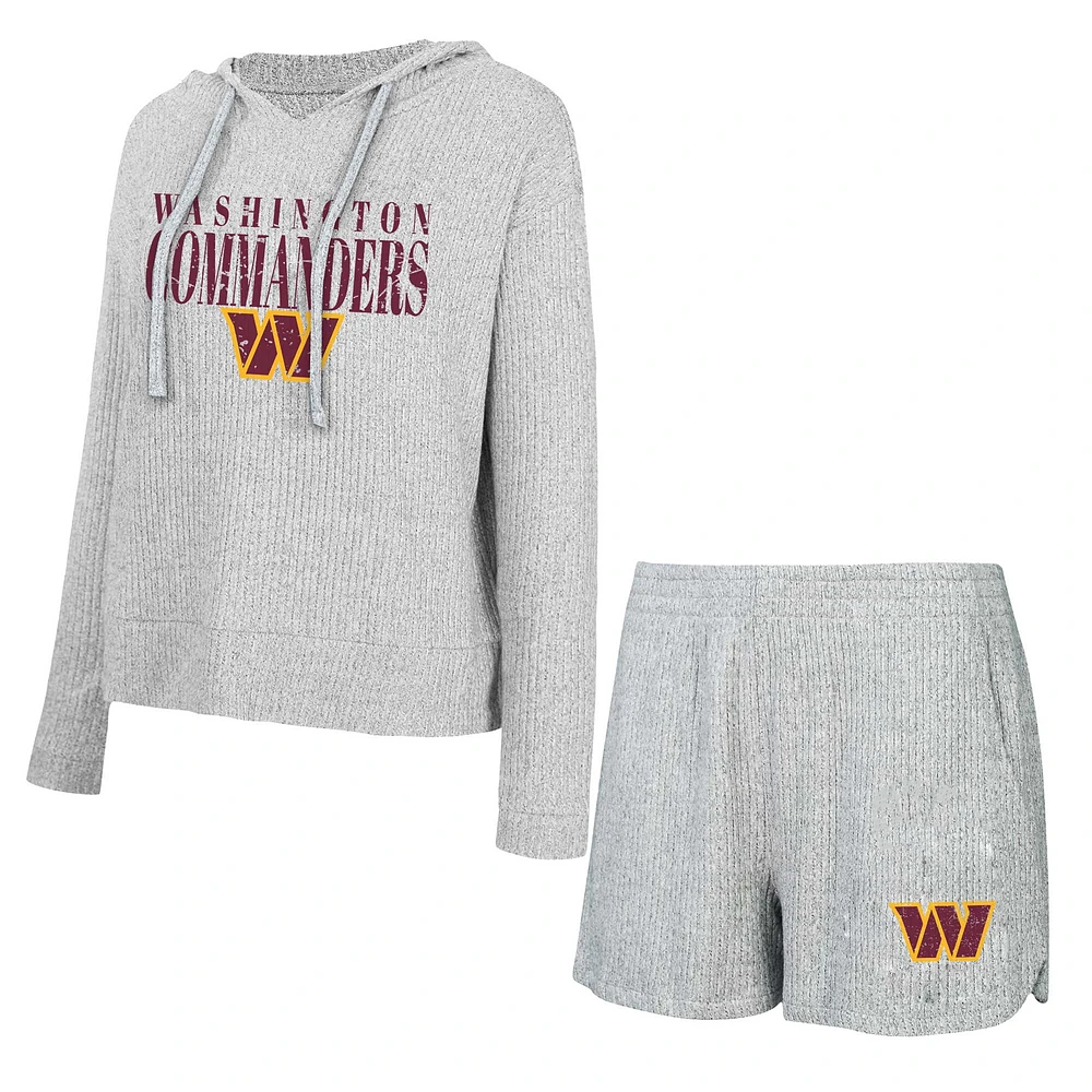 Ensemble t-shirt à capuche et short manches longues Juniper pour femme Concepts Sport Gray Washington Commanders