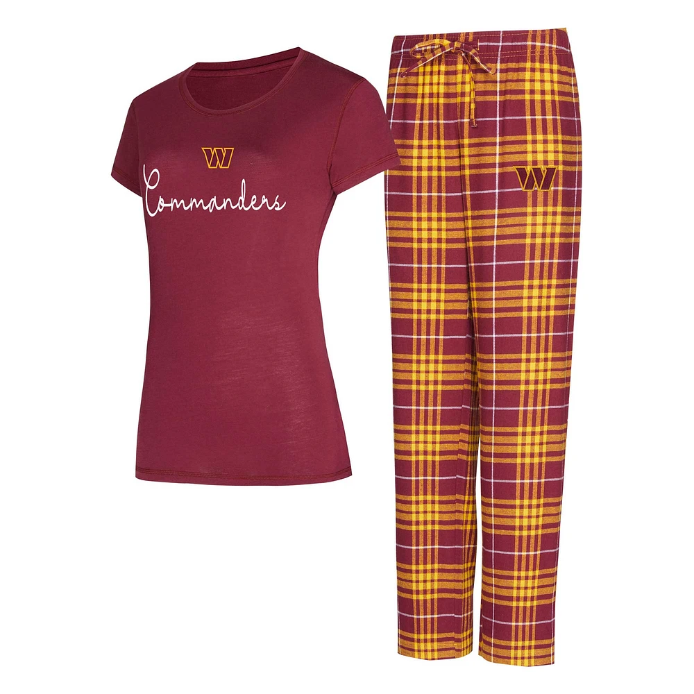 Ensemble de nuit pour femme Concepts Sport Washington Commanders Vector T-shirt et pantalon en flanelle