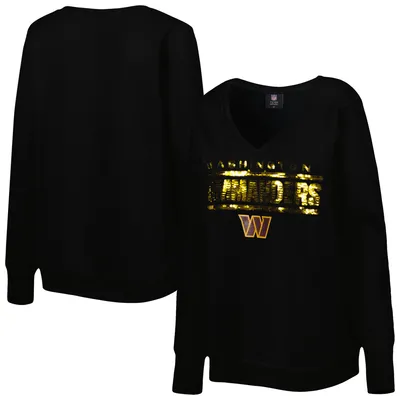 Washington Commanders Cuce Women's Sequin Logo V-Neck Pullover Sweatshirt - Black