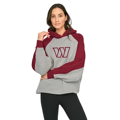 Sweat à capuche court raglan DKNY Sport gris/bordeaux pour femme Washington Commanders Joy