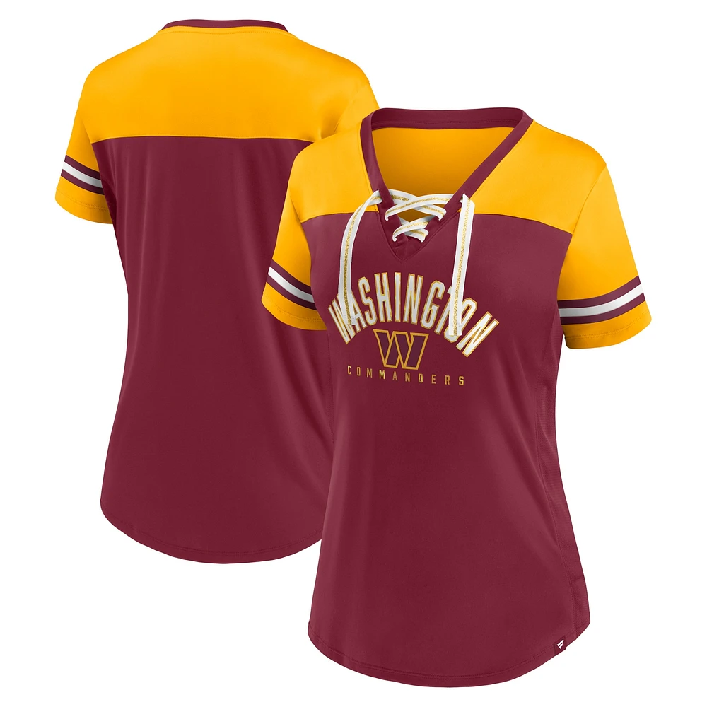 Women's Fanatics Burgundy/Gold Washington Commanders Blitz & Glam Lace-Up V-Neck Jersey T-Shirt