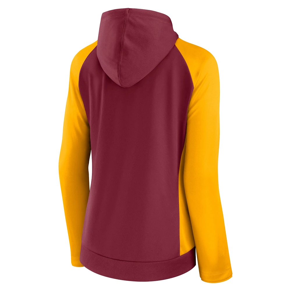 Women's Fanatics Burgundy/Gold Washington Commanders End Around Lightweight Raglan Full-Zip Hoodie Jacket