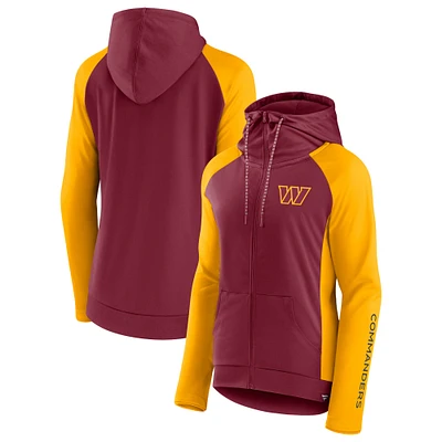 Women's Fanatics Burgundy/Gold Washington Commanders End Around Lightweight Raglan Full-Zip Hoodie Jacket