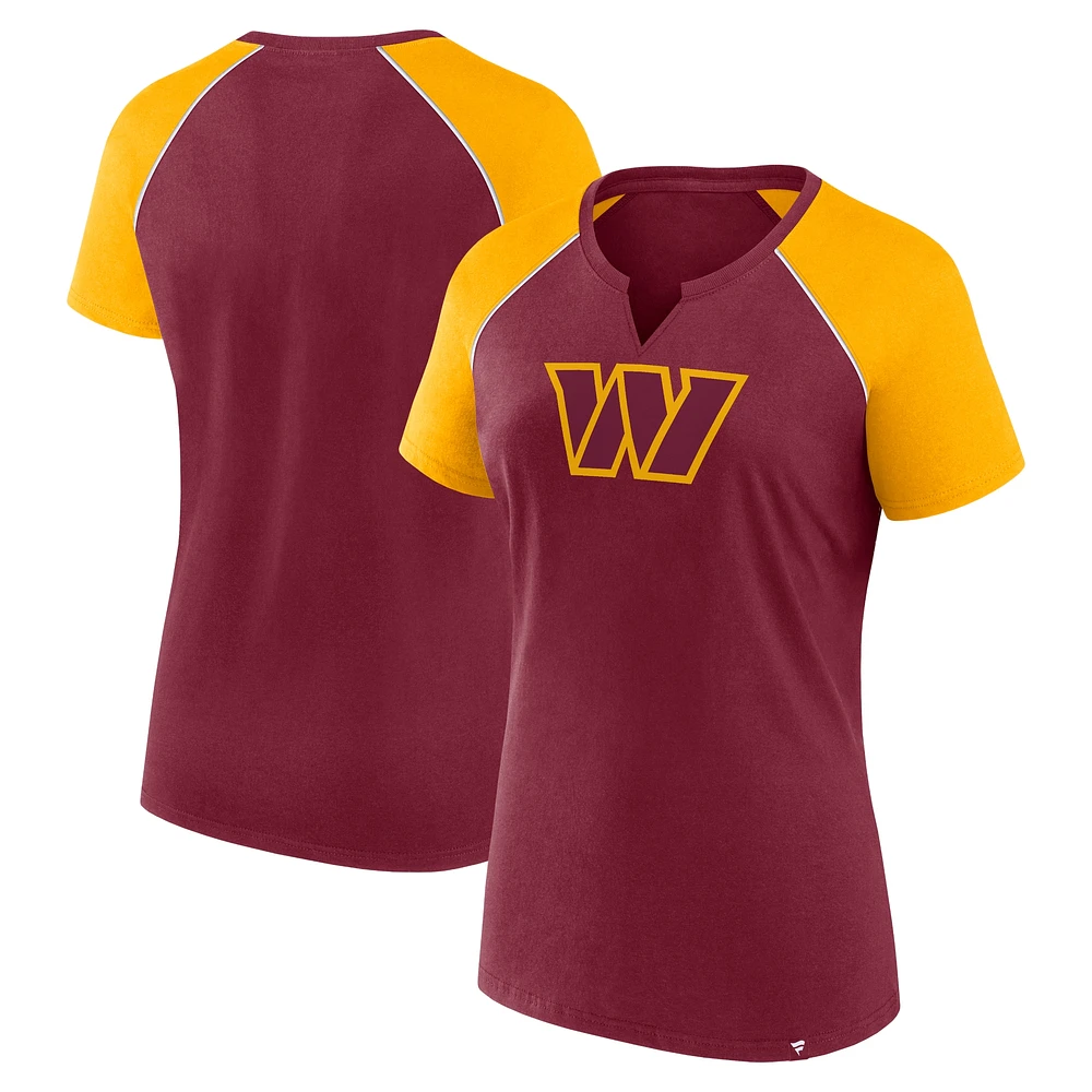 T-shirt raglan pailleté pour femme Fanatics Bordeaux/Or Washington Commanders