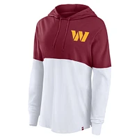 Women's Fanatics Burgundy/White Washington Commanders Backup Option Long Sleeve Hoodie T-Shirt