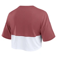 T-shirt court fendu de couleur boxy Fanatics pour femmes bordeaux/blanc Washington Commanders