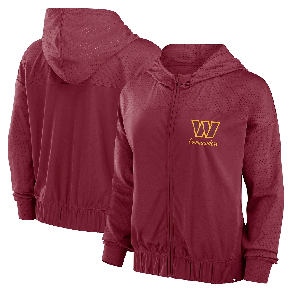 Sweat à capuche entièrement zippé Fanatics pour femmes bordeaux Washington Commanders Script Lock